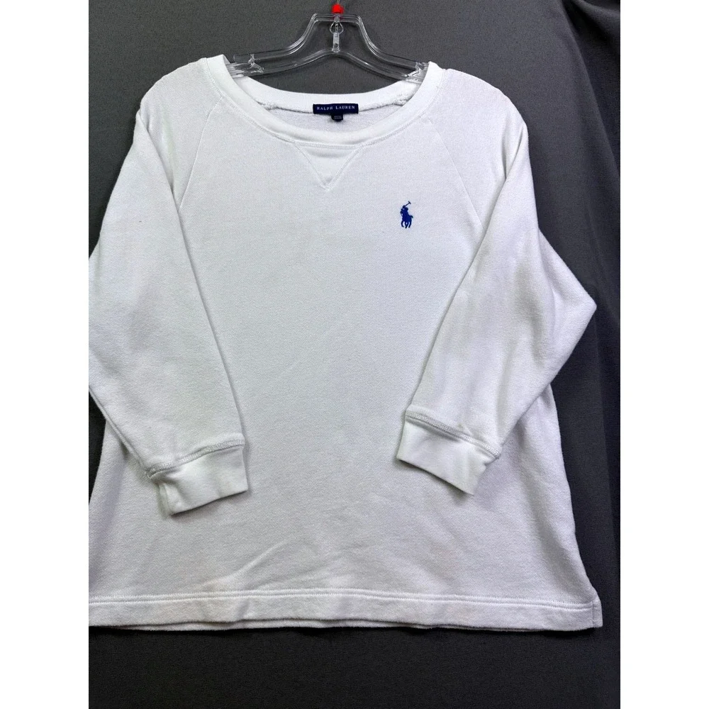 Ralph Lauren Kids White French Terry Sweatshirt Blue Pony Logo Size M